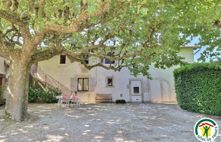 Gite n&deg;G77291 Charmes-sur-l'Herbasse - Dr&ocirc;me - Le g&icirc;te et son salon de jardin privatif dans la cour sous les platanes 